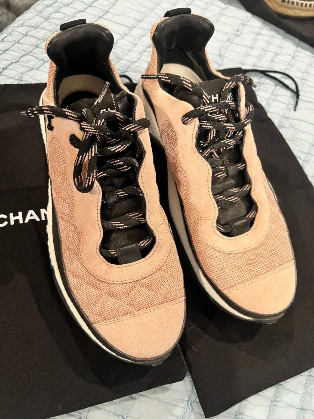 Chanel Pink Mesh Suede Calfskin Quilted Sneakers